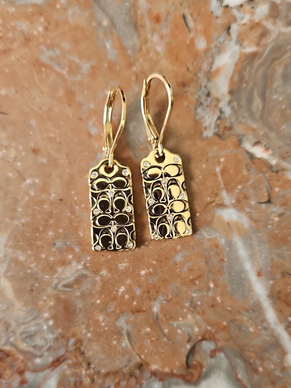Coach Quilted C Drop Bag Tag Earrings